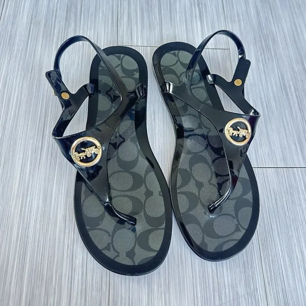 Coach Women’s Black Nicolle Jelly Sandals Ankle Strap Buckle US 9